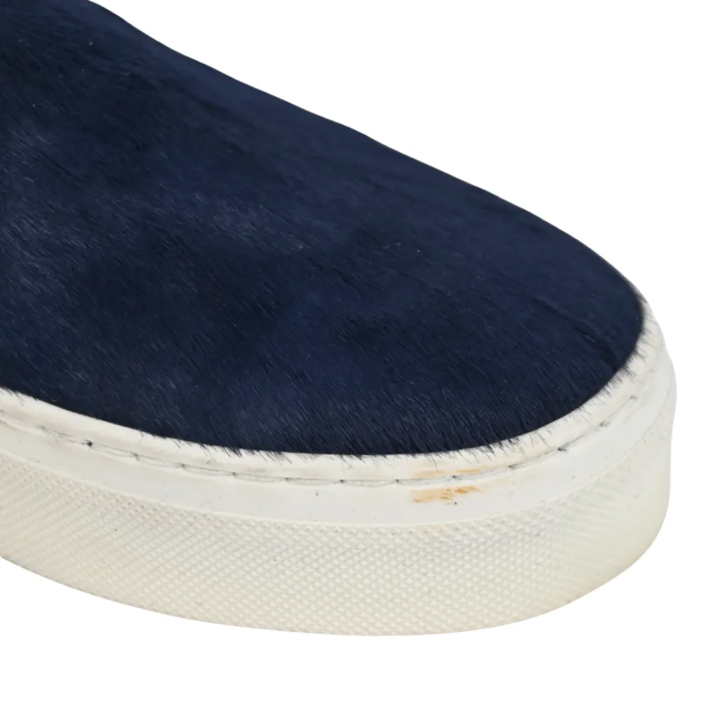 Navy Ponyhair Slip-On Sneakers