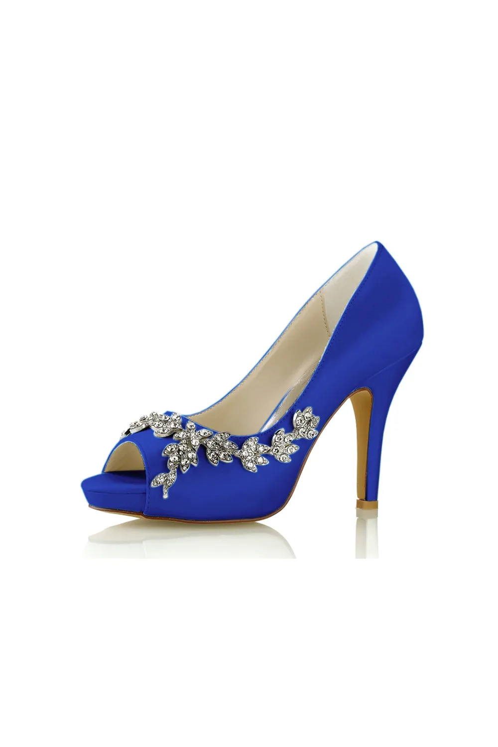 Peep Toe Block Heels With Rhinestone Flower