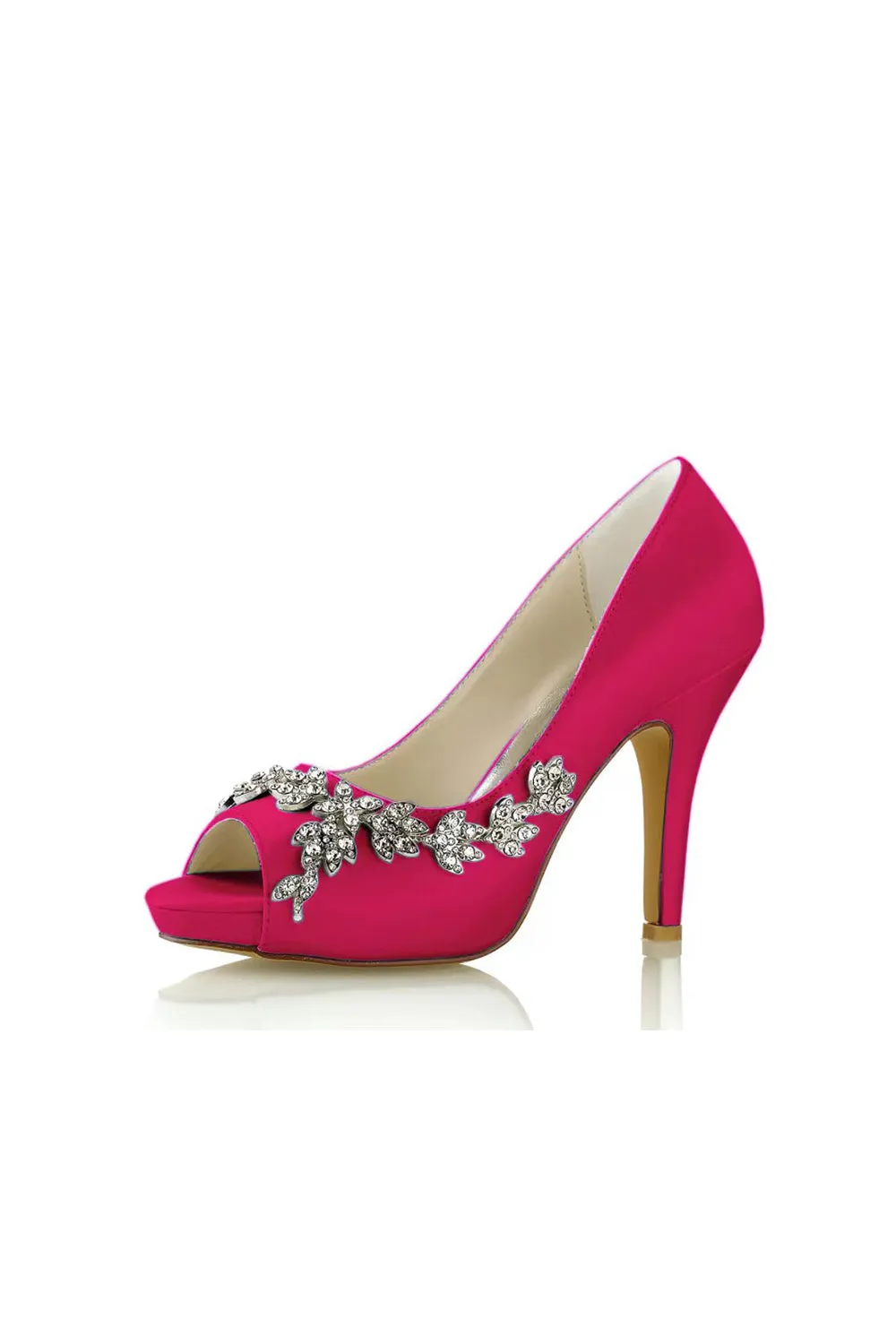 Peep Toe Block Heels With Rhinestone Flower