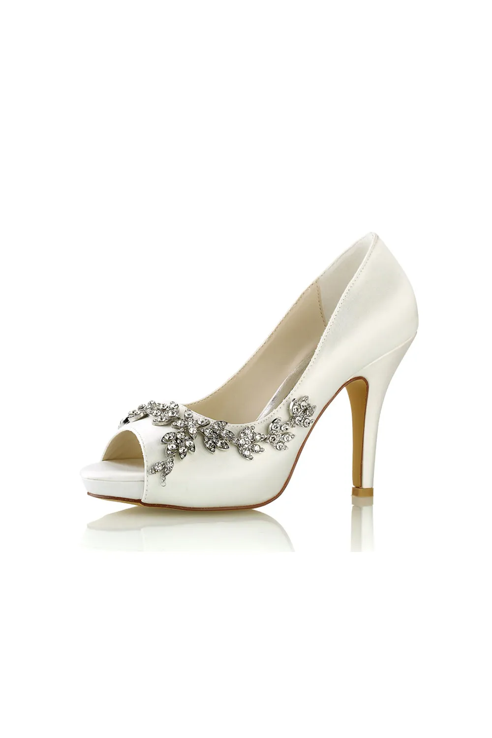 Peep Toe Block Heels With Rhinestone Flower