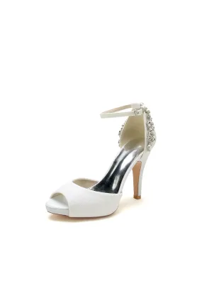 Peep Toe Chunky Heel Rhinestone Embellished