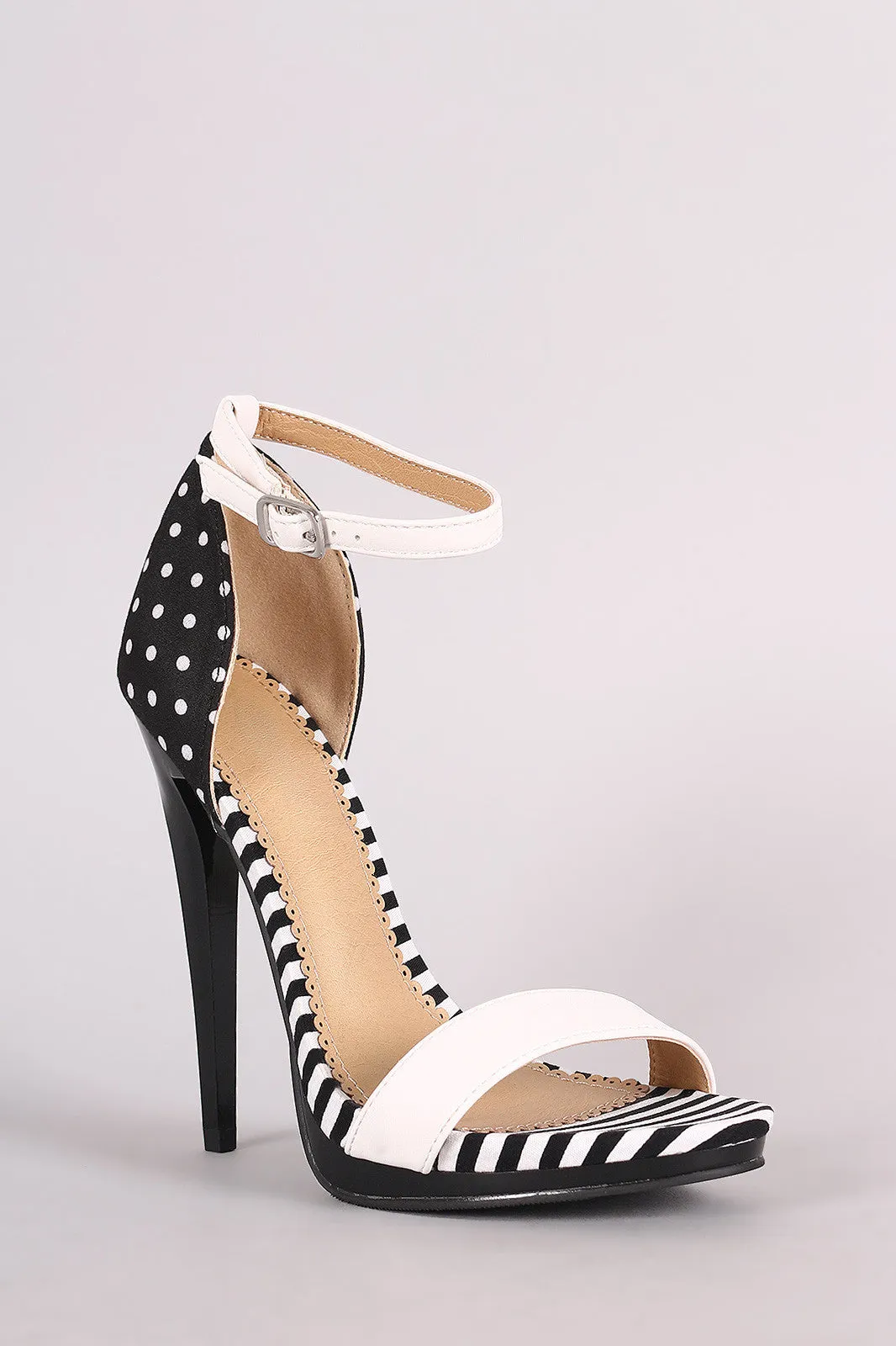 Polka Dot And Stripe Ankle Strap Stiletto Heel