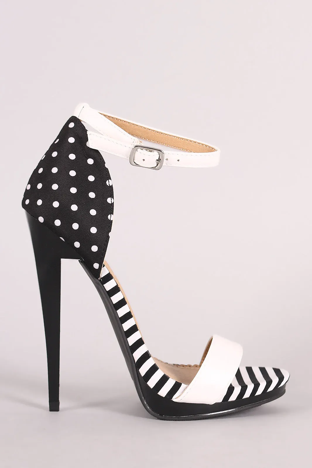 Polka Dot And Stripe Ankle Strap Stiletto Heel