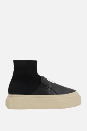 Pull-On Leather and Knit Sneakers