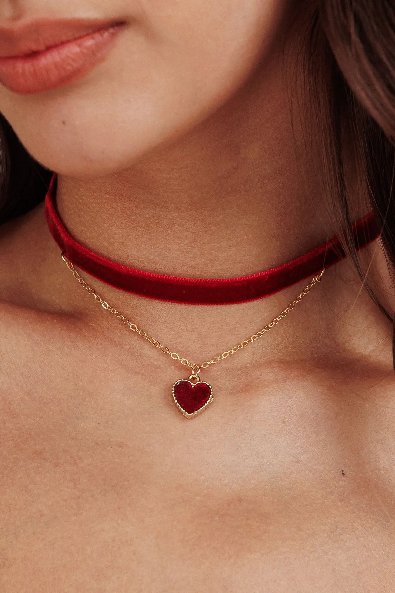 Rosie Velvet Heart Choker Necklace Red