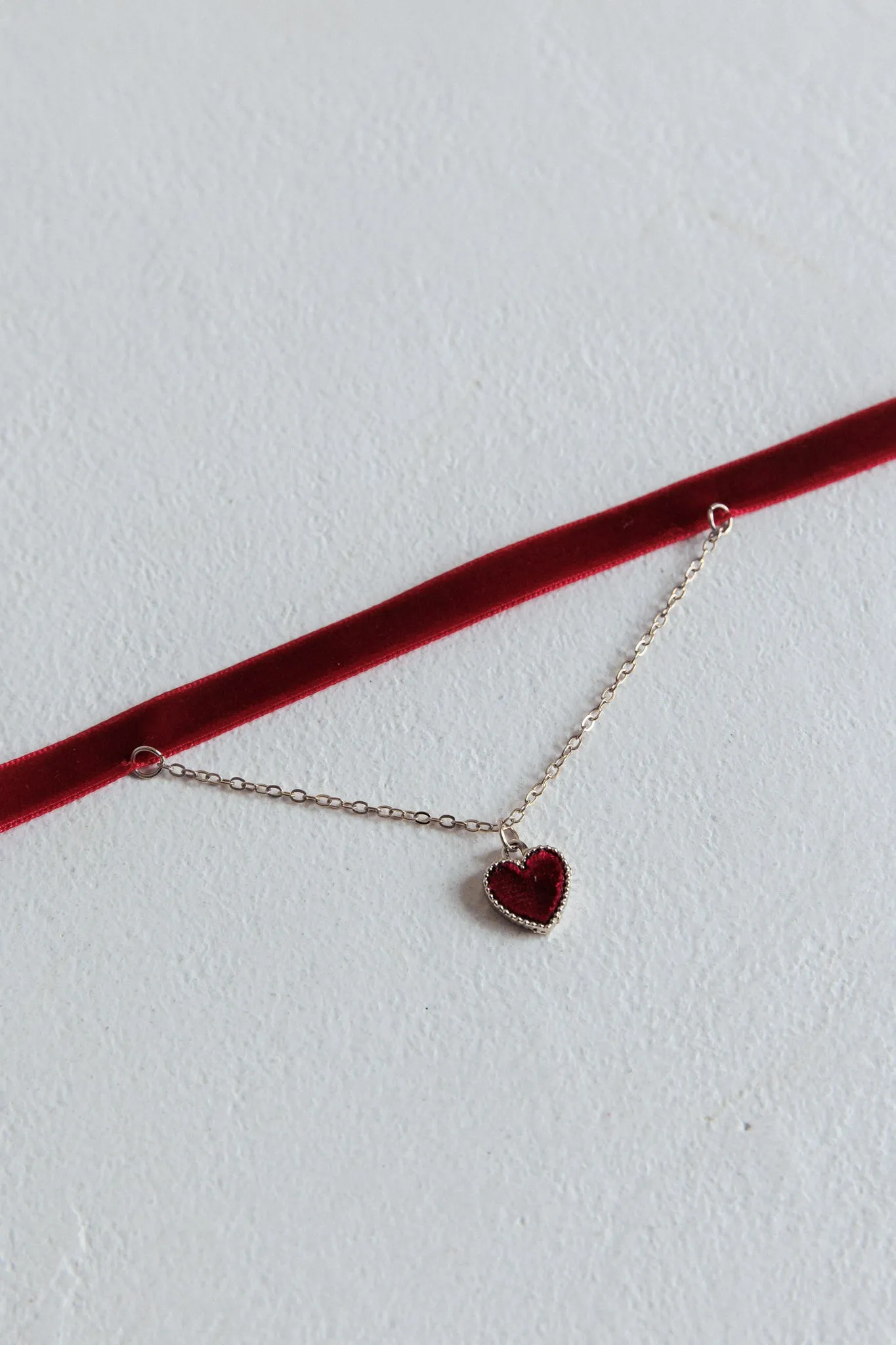 Rosie Velvet Heart Choker Necklace Red