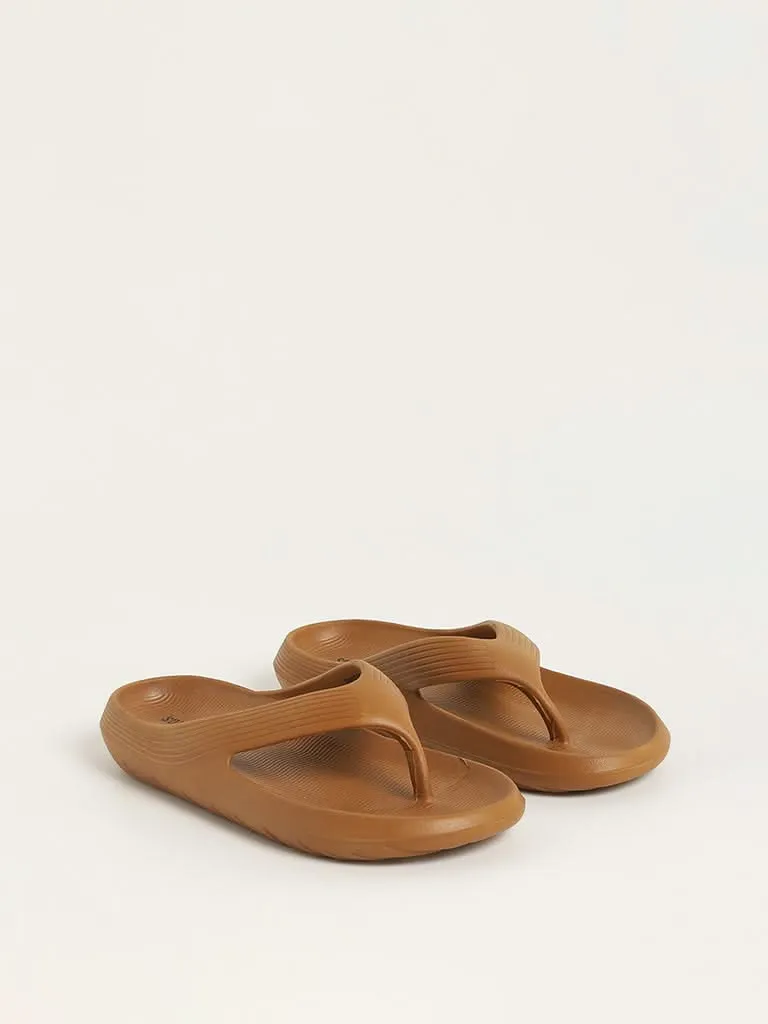 SOLEPLAY Brown Ribbed Textured Flip-Flops