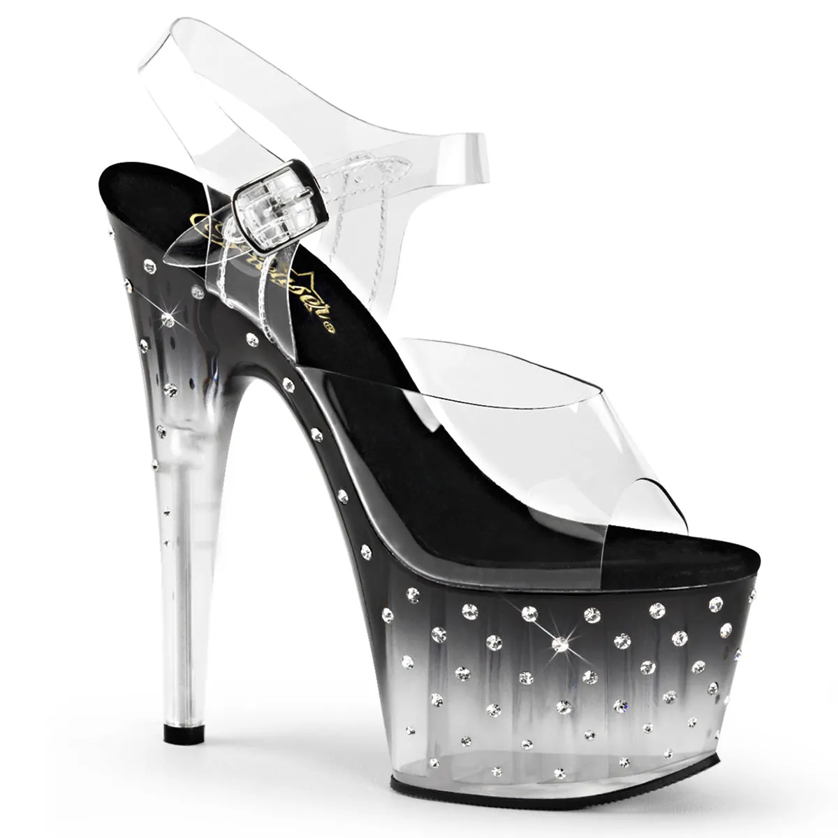 Stardust-708T Clear/Black Clear, 7" Heels