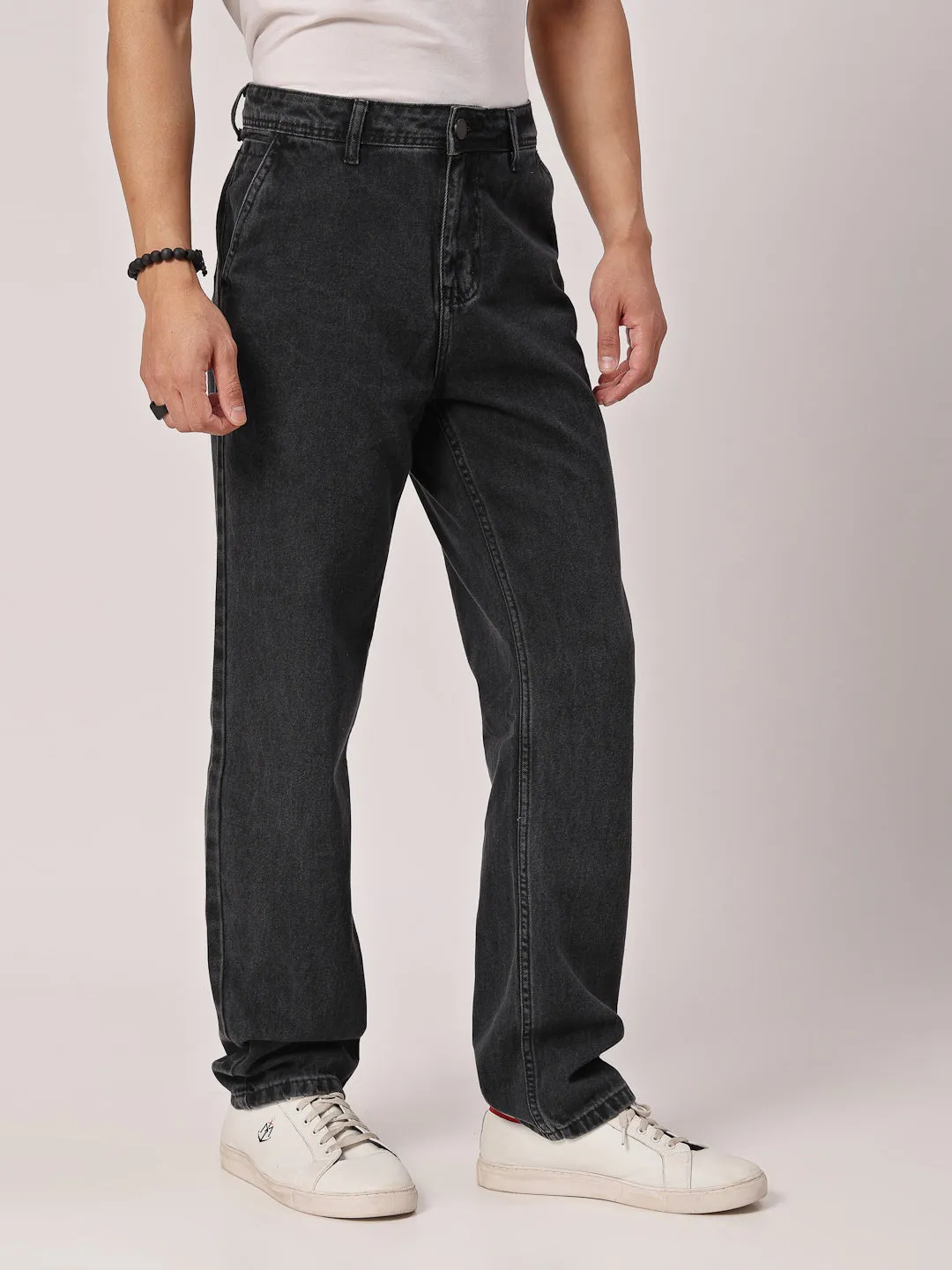 Style Quotient Men  Black Relaxed Fit High Rise Cotton Jeans