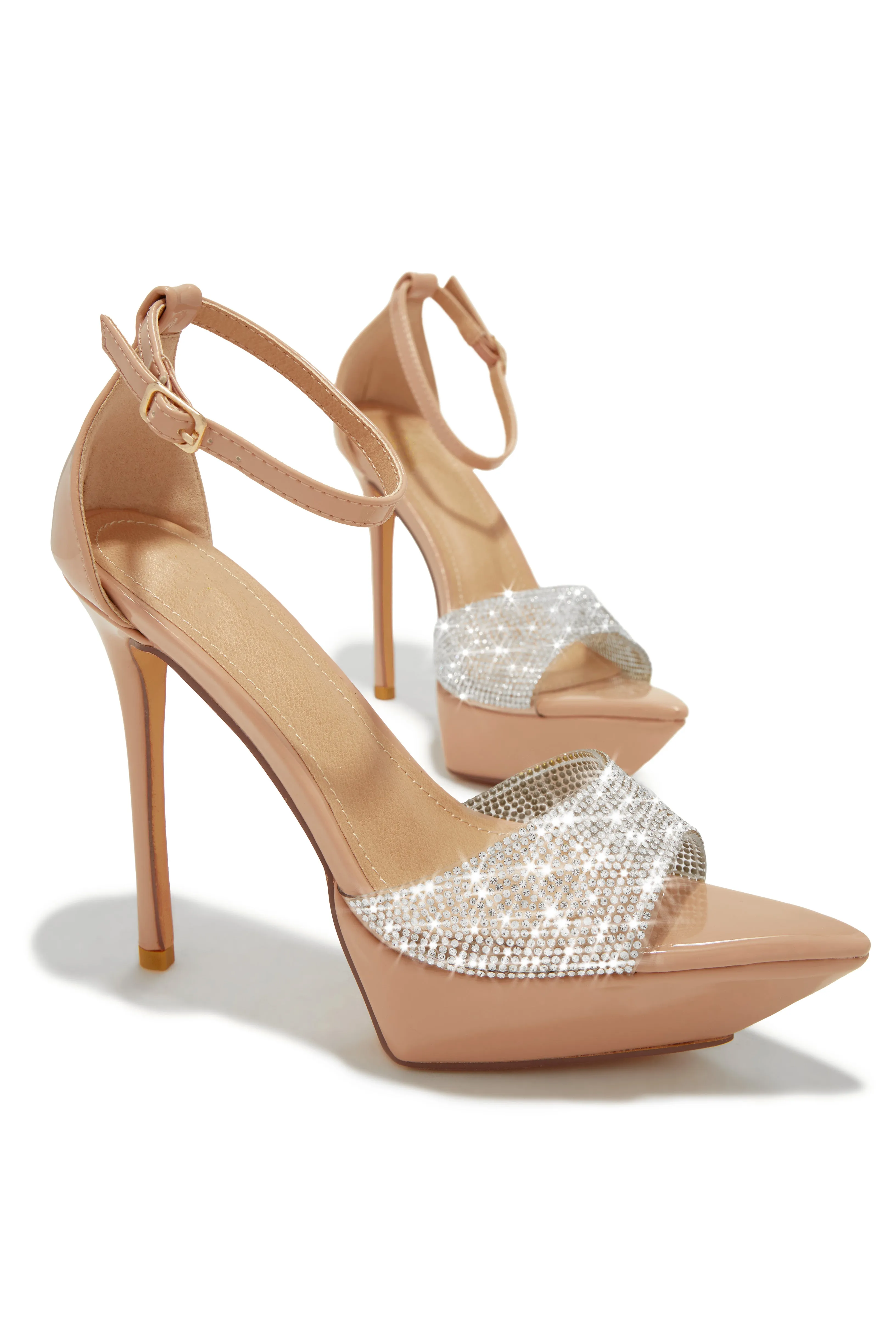 Sweet Fatale Embellished Platform Heels - Nude