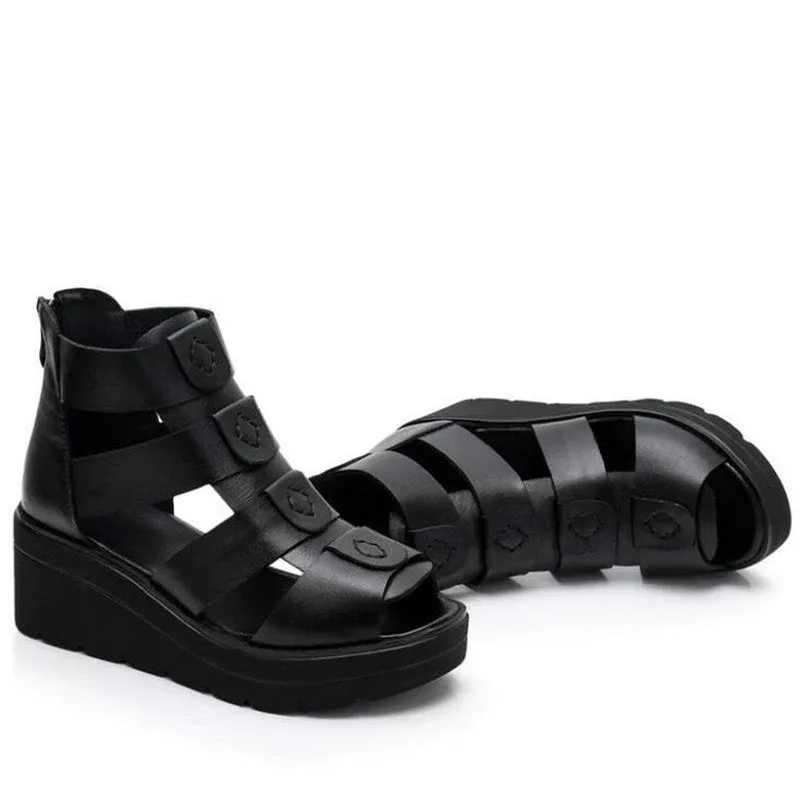 Thick Bottom Smooth Leather Roman Gladiator Platform Sandals