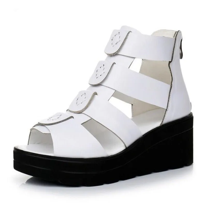 Thick Bottom Smooth Leather Roman Gladiator Platform Sandals