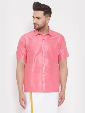 VASTRAMAY Men's Pink Silk Ethnic Shirt