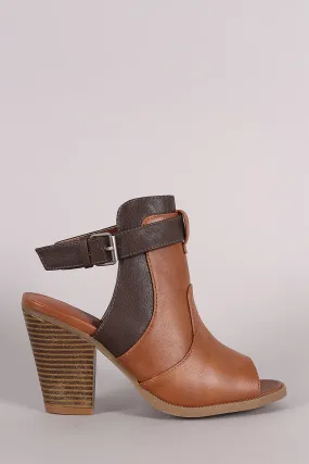 Wild Diva Lounge Coloblock Ankle Strap Chunky Heeled Mule Booties