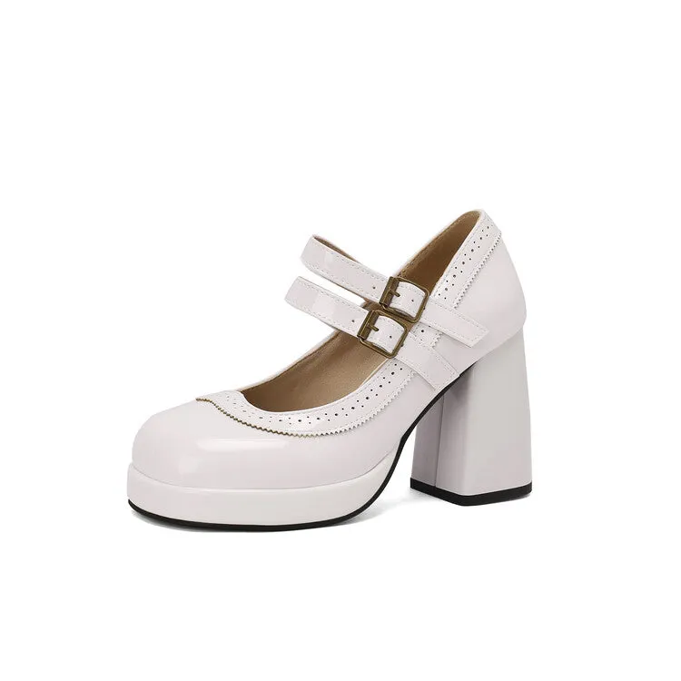 Women's Square Toe Platform High Heel Mary Jane Platform Pumps