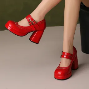 Women's Square Toe Platform High Heel Mary Jane Platform Pumps