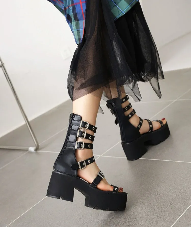 Women's's Rivets Buckle High Heel Platform Gladiator Sandals