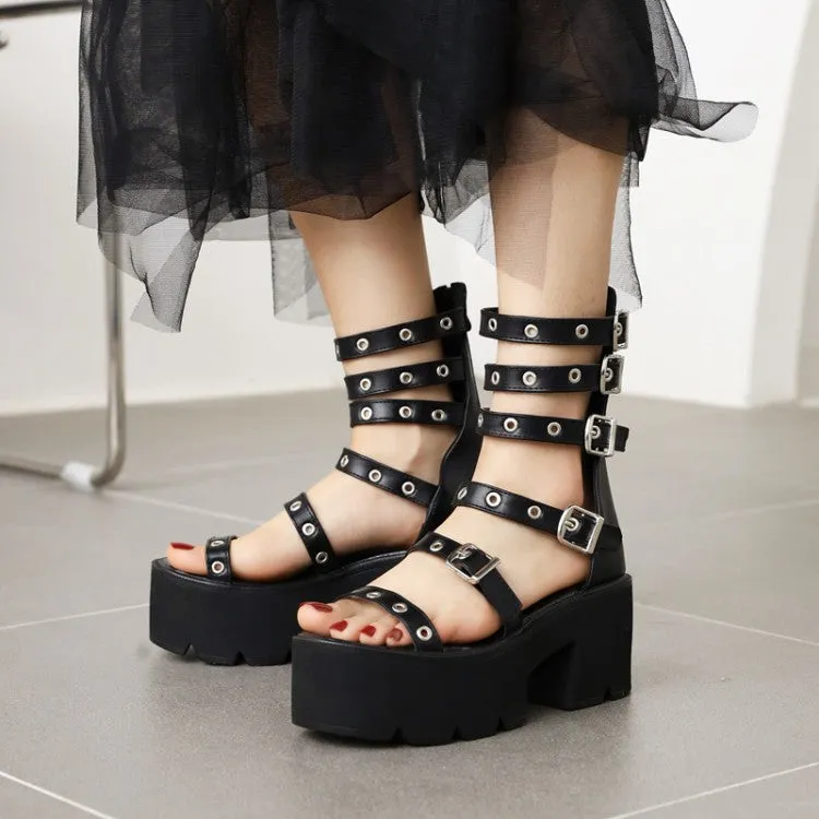 Women's's Rivets Buckle High Heel Platform Gladiator Sandals