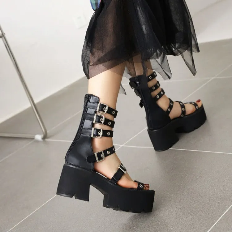 Women's's Rivets Buckle High Heel Platform Gladiator Sandals