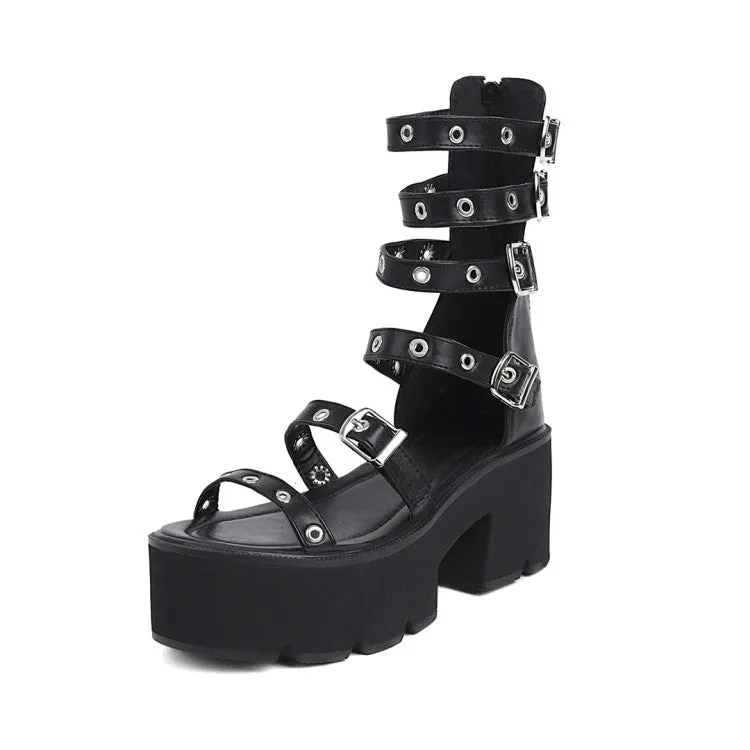 Women's's Rivets Buckle High Heel Platform Gladiator Sandals